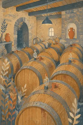 Underground Wine Cellar with Oak Barrels