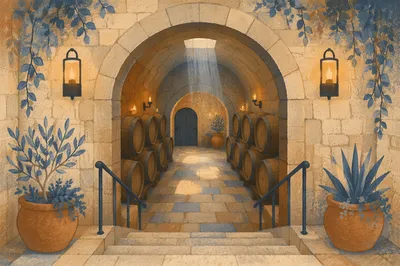 Underground Wine Cellar with Stone Barrels