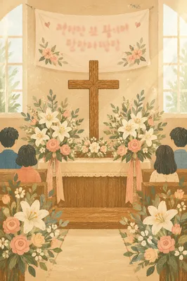 Korean Church Anniversary Floral Cross Celebration