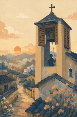Korean Church Bell Tower at Dawn