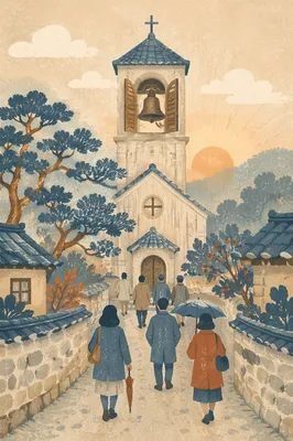 Korean Church Bell Tower at Sunrise