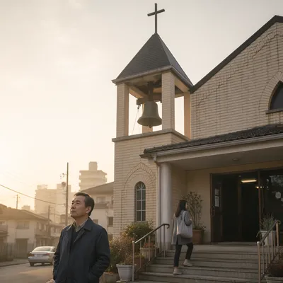 Korean Church Bell Tower at Sunrise