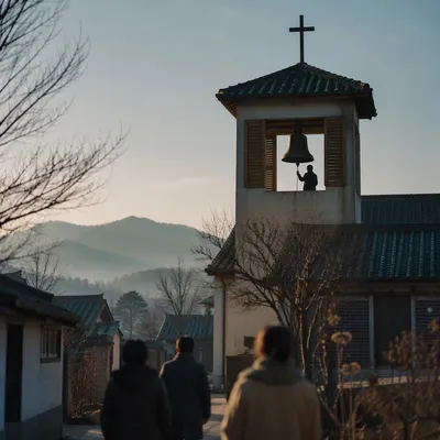 Korean Church Bell Tower at Dawn