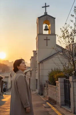Korean Church Bell Tower at Sunrise