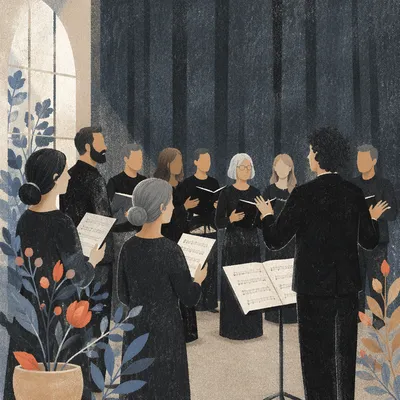 Korean Church Choir Rehearsal with Music Stands