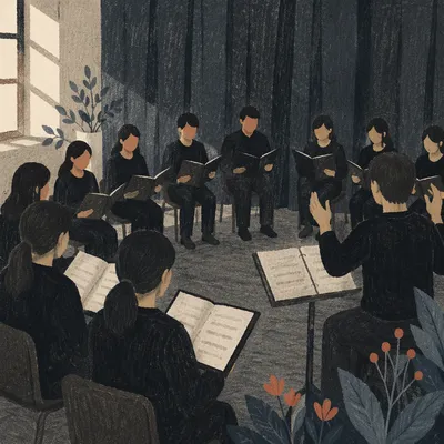 Korean Church Choir Rehearsal in Quiet Practice Room