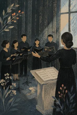 Korean Church Choir Rehearsal With Conductor