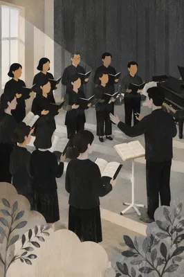 Korean Church Choir Rehearsal With Conductor