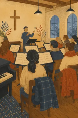 Korean Church Choir Rehearsal at Dusk