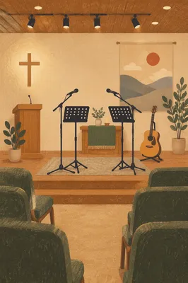 Quiet Korean Church Choir Rehearsal Setup