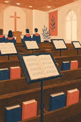 Quiet Choir Practice in Korean Sanctuary
