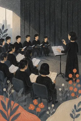 Korean Church Choir Rehearsal in Quiet Practice Room