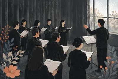 Korean Church Choir Rehearsal with Conductor