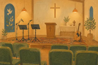 Korean Church Choir Rehearsal Sanctuary Scene