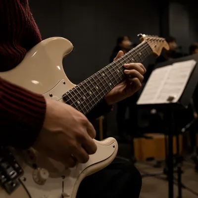 Korean Church Choir Guitar Rehearsal Close-Up