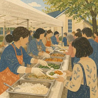 Korean Church Fellowship Meal Under Canopy