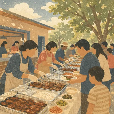 Korean Church Fellowship Meal Outdoors