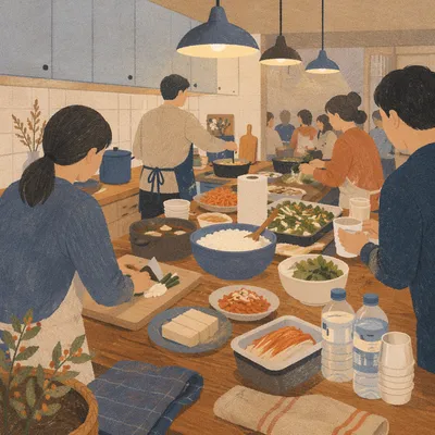 Korean Church Kitchen Fellowship Meal Preparation