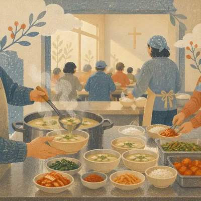 Korean Church Kitchen Fellowship Meal Preparation