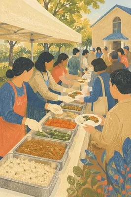 Korean Church Fellowship Meal Under Canopy