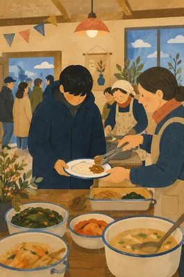Korean Church Fellowship Meal Serving Line