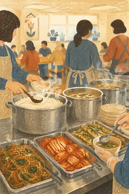 Korean Church Kitchen Fellowship Meal Preparation