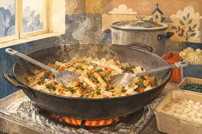 Korean Church Kitchen Fellowship Meal Preparation
