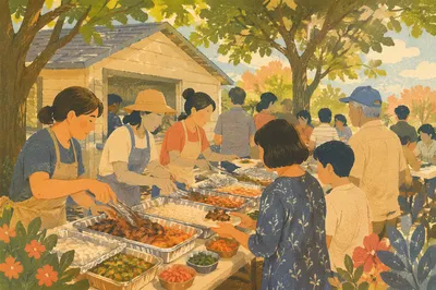 Korean Church Fellowship Meal Outdoors