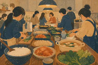 Korean Church Kitchen Fellowship Meal Preparation
