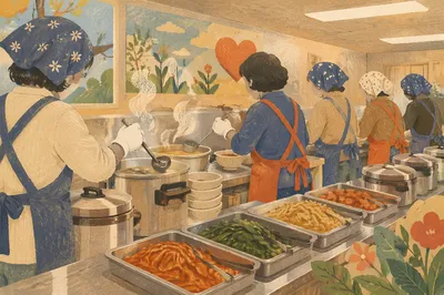 Korean Church Fellowship Kitchen Serving Meal