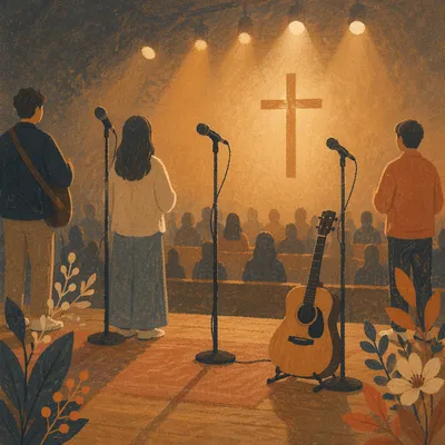Microphones on Korean Church Worship Stage