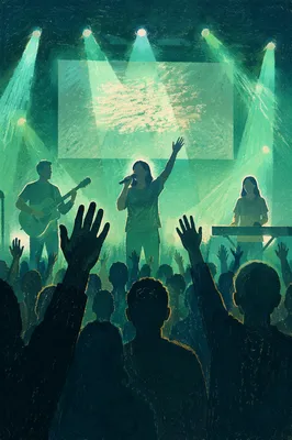Korean Church Praise Team Under Teal Lights