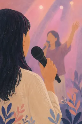 Korean Church Praise Microphone Under Lavender Lights