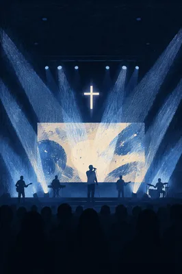 Praise Team on Blue Lit Stage