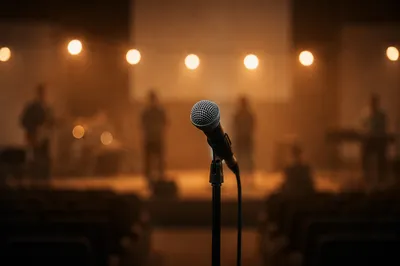 Korean Church Praise Microphone with Warm Bokeh