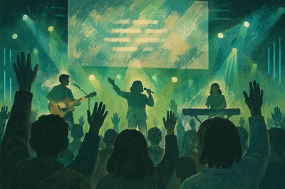 Korean Church Praise Team Under Teal Lights