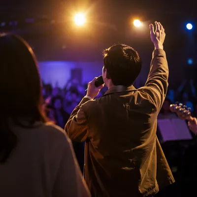 Korean Church Praise Team Under Stage Lights
