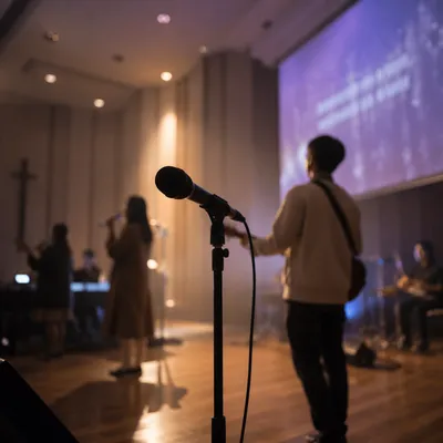 Microphone on Korean Church Praise Stage