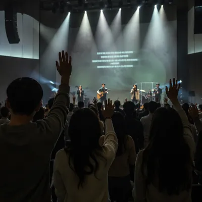 Korean Church Praise Team Under Stage Lights
