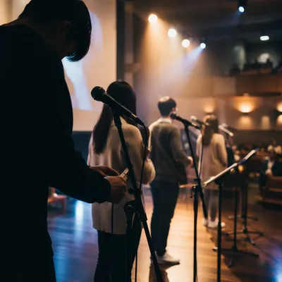 Korean Church Praise Team Rehearsal Microphones