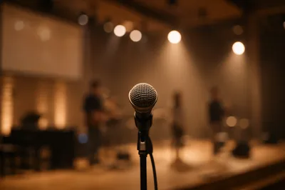 Korean Church Microphone Under Warm Stage Lights