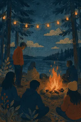 Lakeside Campfire Gathering at Blue Hour