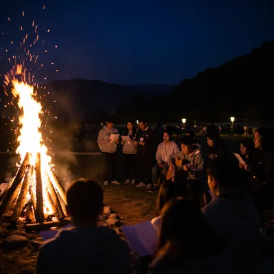 Campfire Gathering in Twilight Field