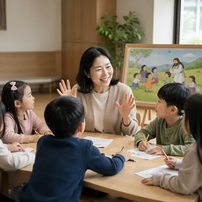 Korean Teacher with Children in Classroom
