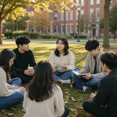 Korean Students Gathering on Campus Lawn