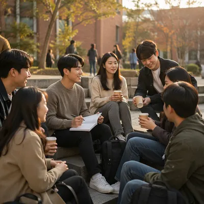 Korean College Students in Campus Courtyard
