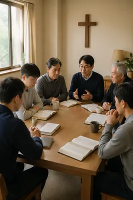 Korean Men Bible Study in Church Room
