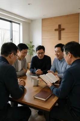 Korean Men in Church Meeting Room