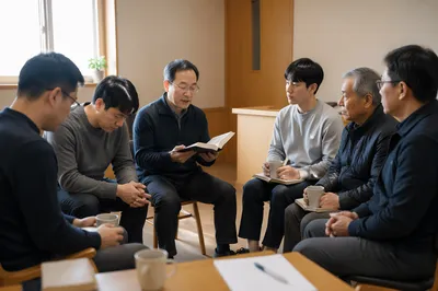 Korean Men Bible Study Circle Indoors