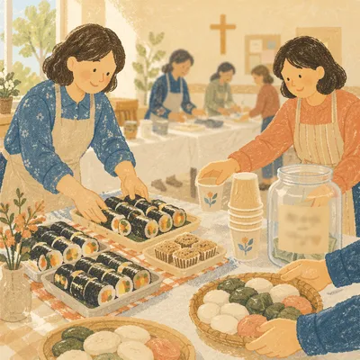 Korean Church Mission Fundraiser Table Scene